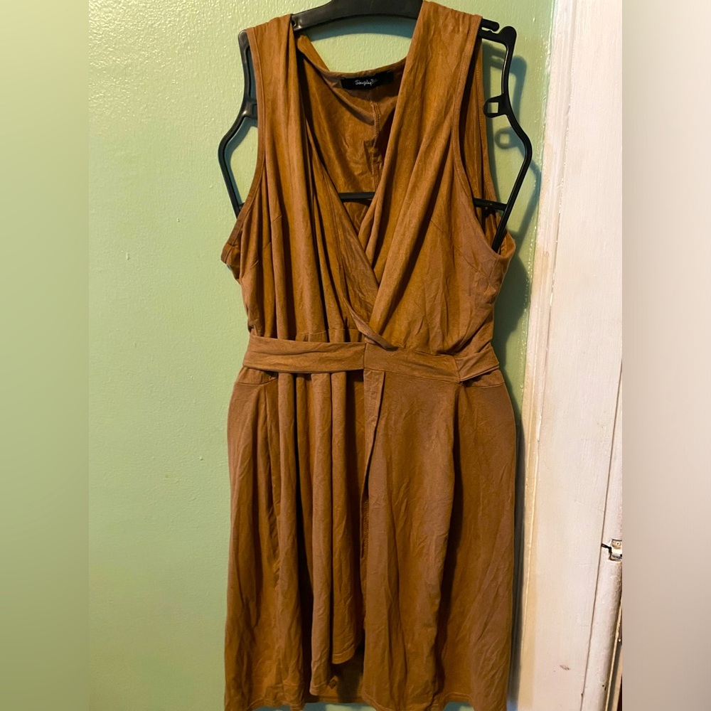 Simplybe Brown suede mini wrap dress